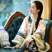 一城风絮 秋冬真丝中式 绣花貂毛边对襟厚款 蝶恋擅秋 原创款 袍褂