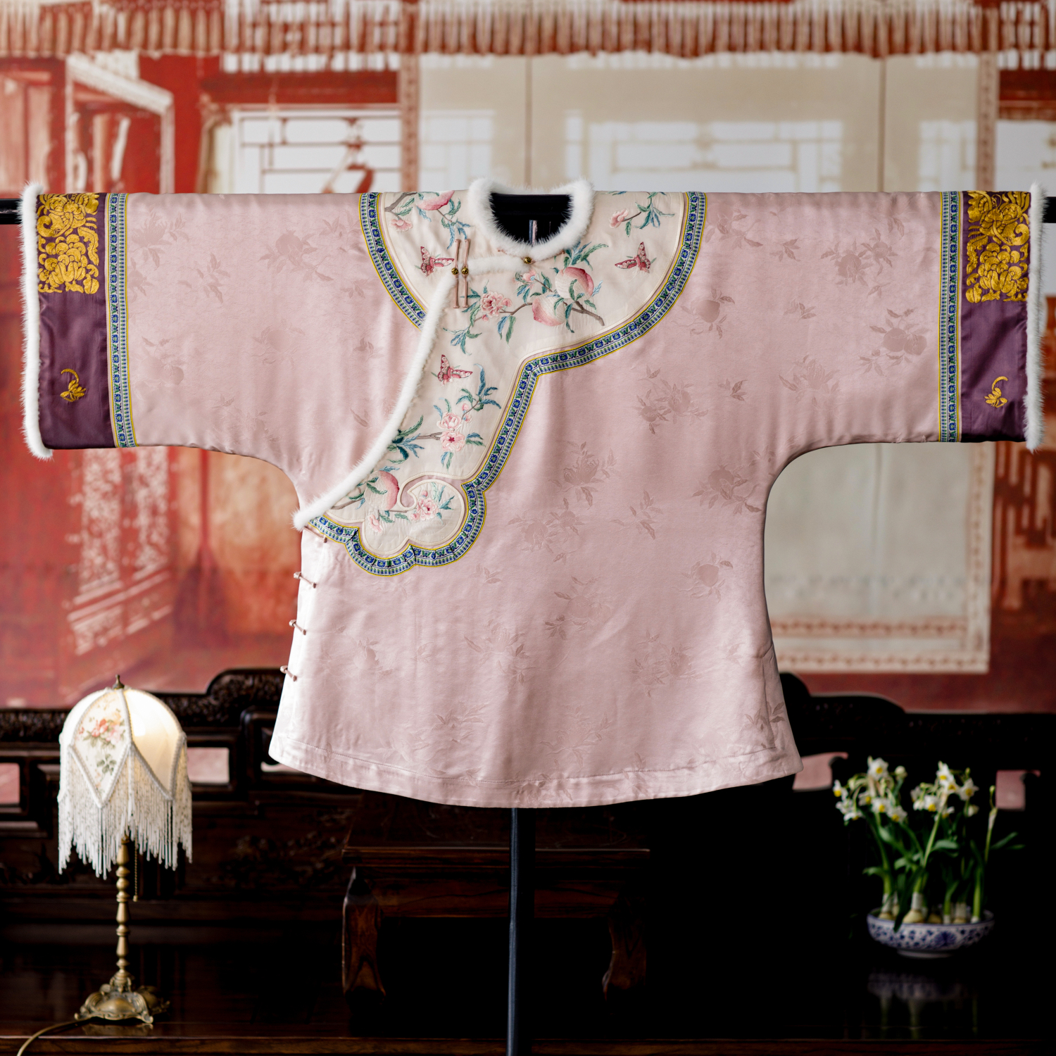 桃绣花锦丨一城风絮丨秋冬厚女袍