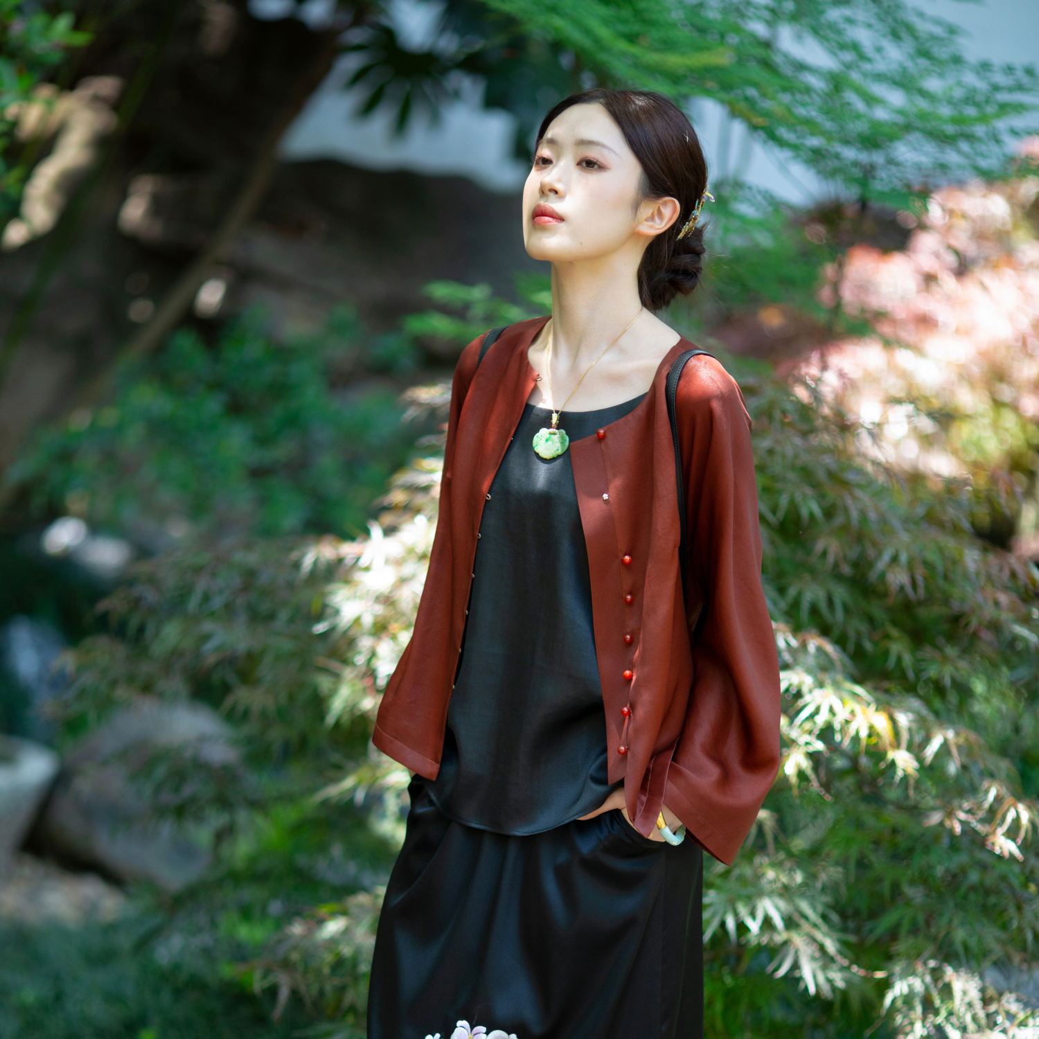 檀韵轻染丨一城风絮丨红云纱上衣