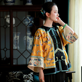 蝶意金秋 真丝如意对襟上衣金色重工满绣花原创款 一城风絮 夏季