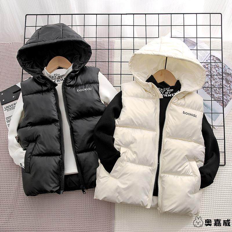 儿童外穿保暖马甲新款羽绒棉冬季连帽男女童宝宝背心加厚大童坎肩