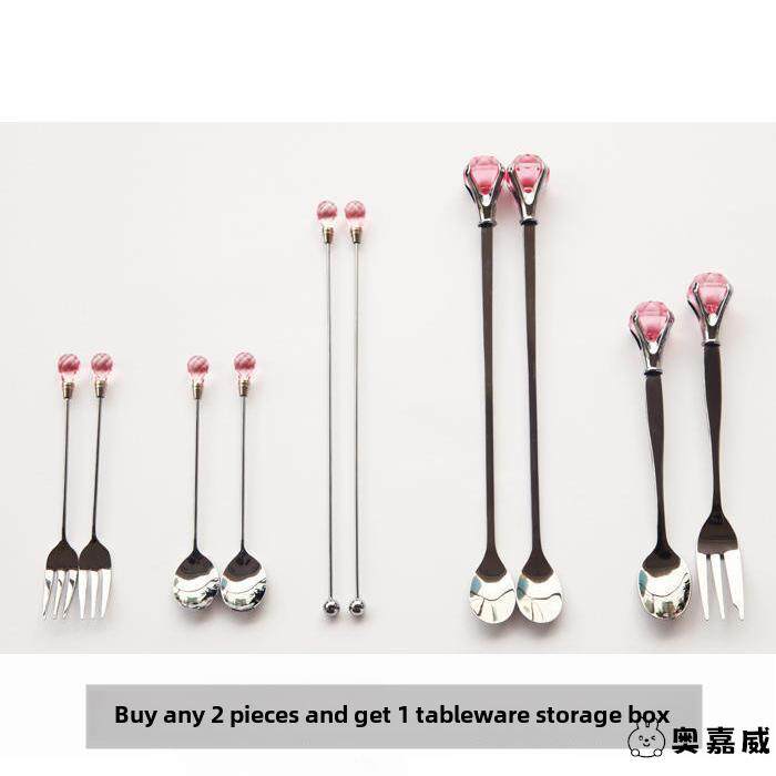 咖啡勺子长柄搅拌勺棒创意可爱不锈钢钻石可挂家用小号韩式欧细长