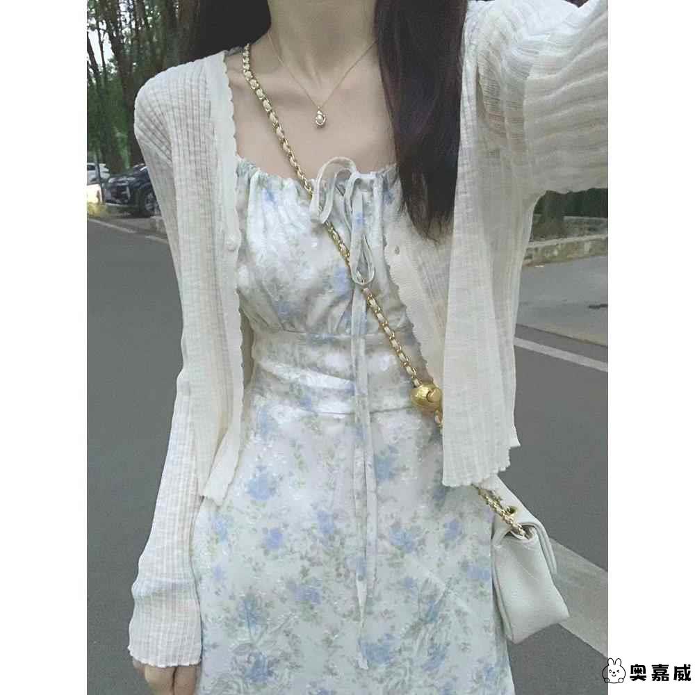 防晒罩衫女冰丝开衫薄款配吊带连衣裙外搭夏季披肩法式小坎肩外套