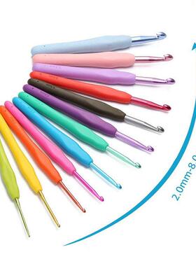 金属铝彩头钩针防滑硅胶软柄TPR钩针套装2.0mm-8.0mm送教程