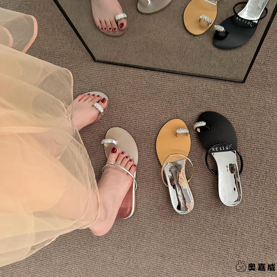 法式绝美水钻套趾凉拖鞋女鞋子外穿2025年新