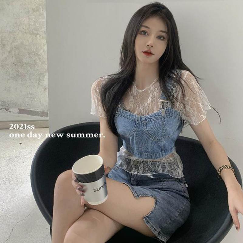 冰丝网纱打底衫女夏季配吊带裙内搭t恤短袖透明罩衫蕾丝防晒上衣
