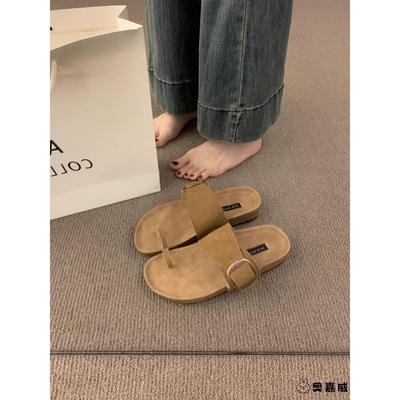 韩版时尚套趾一字凉拖鞋平底勃肯鞋女2025夏季新款小众皮带扣拖鞋