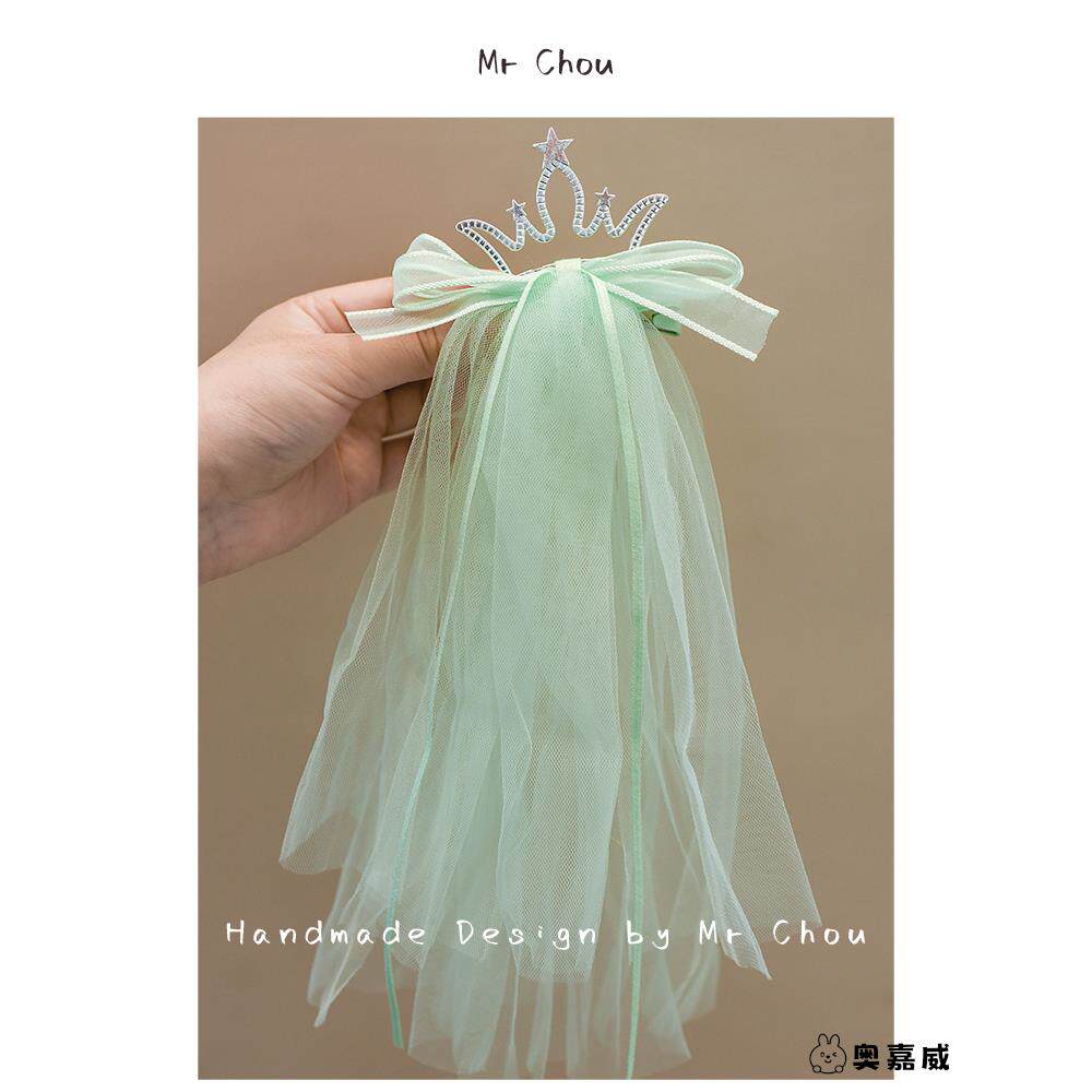 韩系女宝宝公主头纱发夹立体亮钻皇冠发卡顶