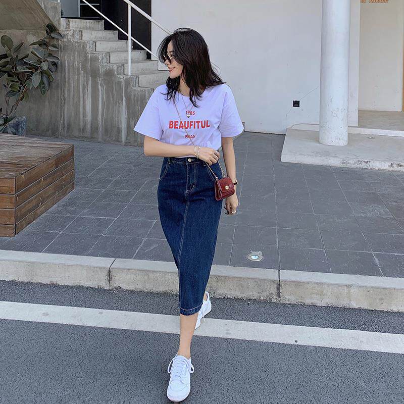 女士高腰显瘦牛仔半身裙女夏包臀裙春夏款新款复古直筒宽松a字裙
