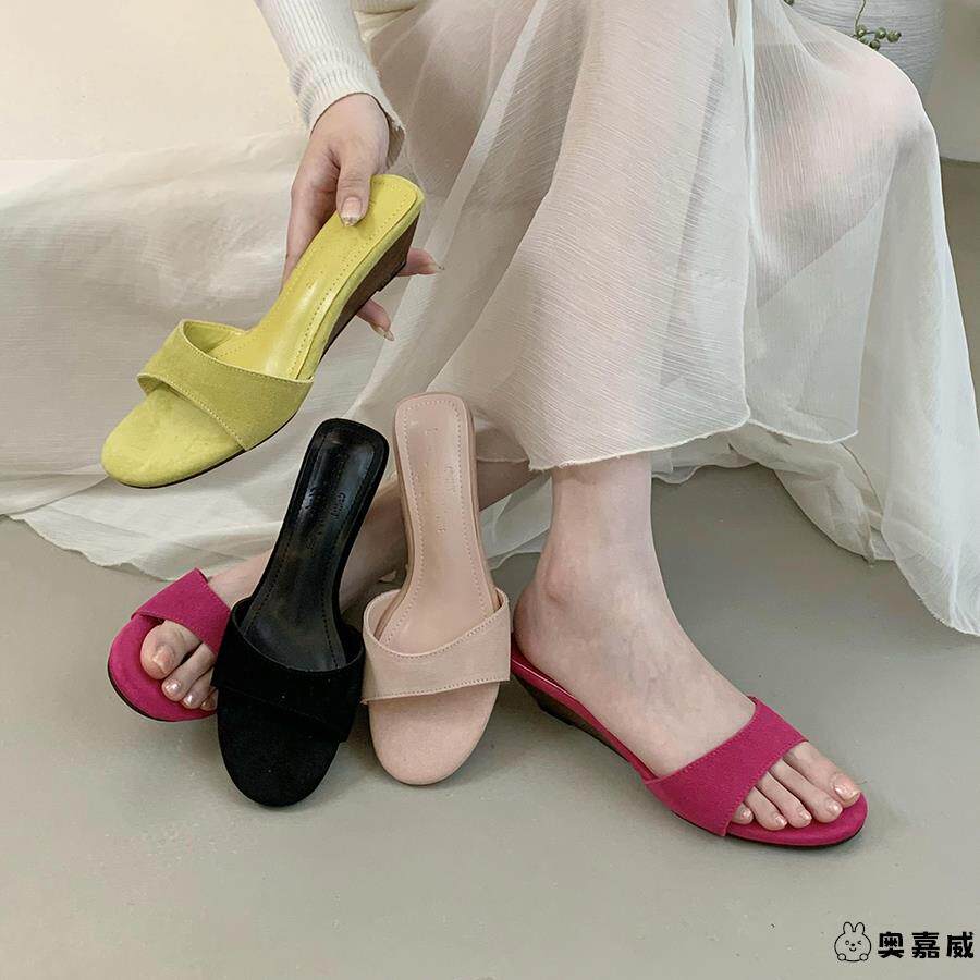 坡跟复古黑色一字拖鞋女鞋子外穿2025秋季法式气质凉拖高跟鞋凉鞋