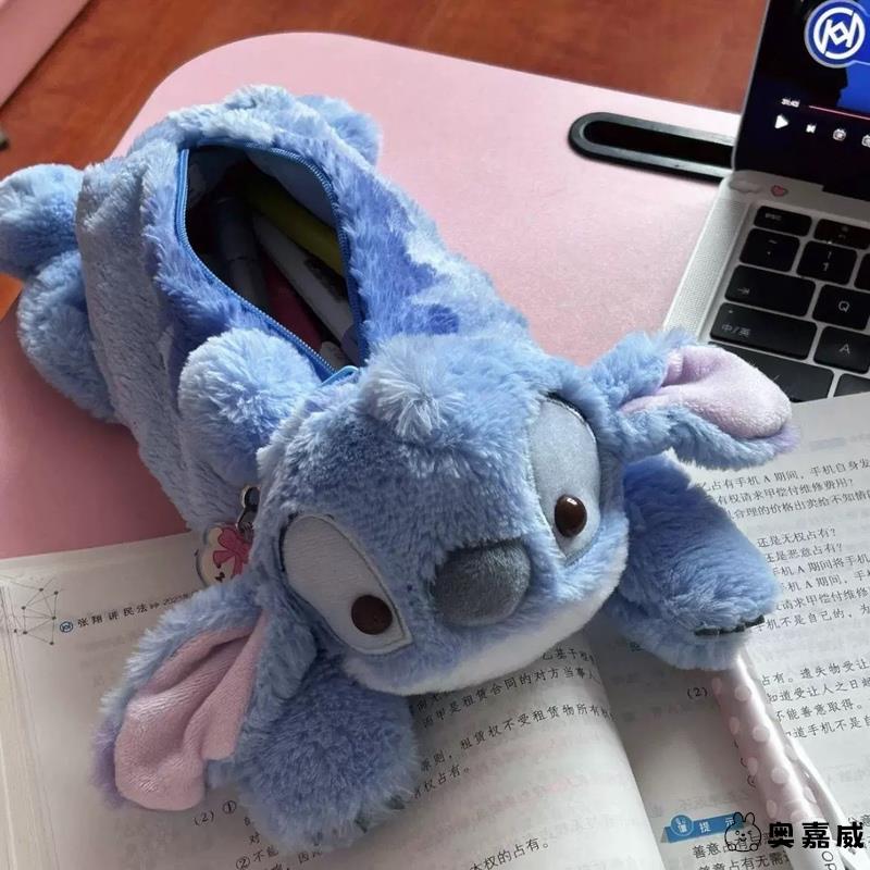 史迪仔高颜值笔袋大容量男女孩小学生用ins日系多功能收纳文具盒毛绒绒铅笔袋不透明2025年翻翻笔袋