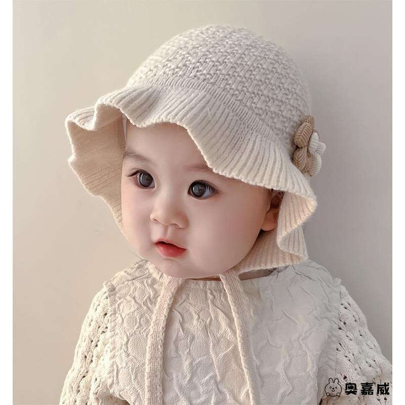 冬季小月龄婴儿针织毛线帽秋花边甜美公主帽