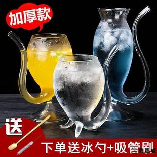 加厚耐高温吸血鬼杯鸡尾酒杯冷饮果汁杯儿童可爱玻璃吸管水杯