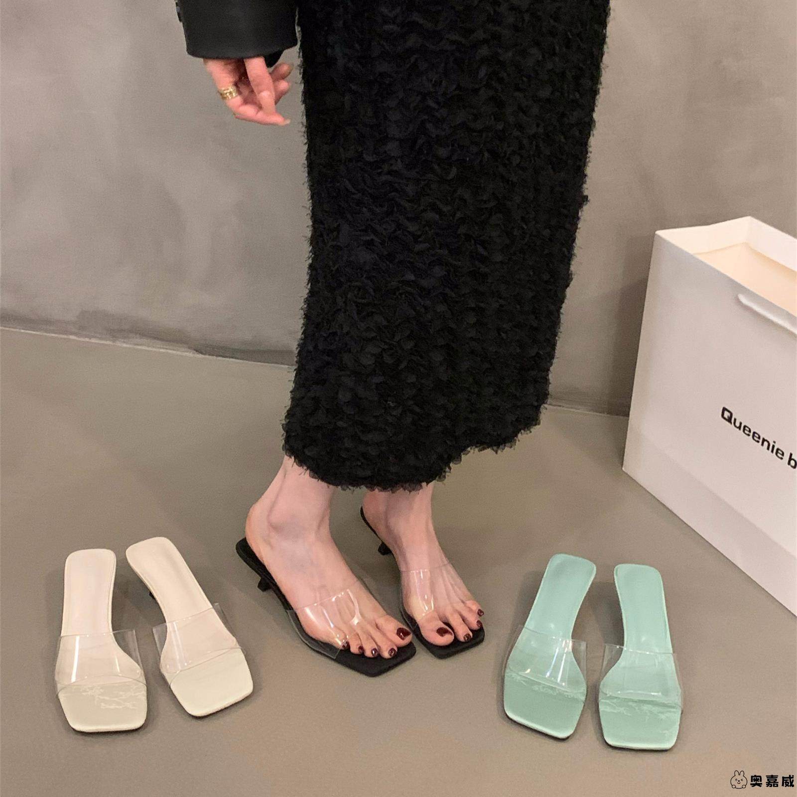 法式小猫跟透明带高跟凉拖鞋仙女鞋子2025新款秋季时尚外穿小凉鞋,女鞋,一字拖,淘宝优惠券,粉丝福利购,淘宝优惠卷