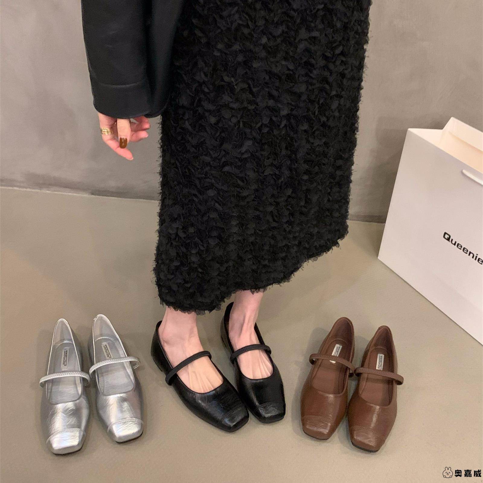 法式春秋平底方头银色单鞋女鞋子2025新款春秋季百搭玛丽珍晚晚鞋,女鞋,玛丽珍鞋,淘宝优惠券,粉丝福利购,淘宝优惠卷