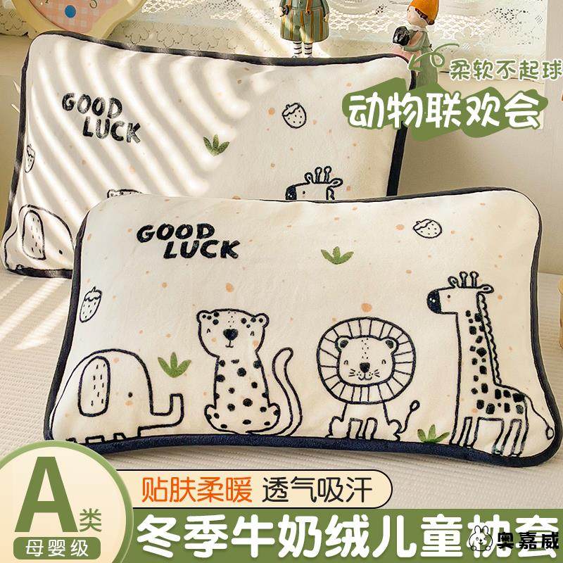 冬季牛奶绒儿童枕头套30x50卡通幼儿园宝宝珊瑚绒枕套40x60枕芯套