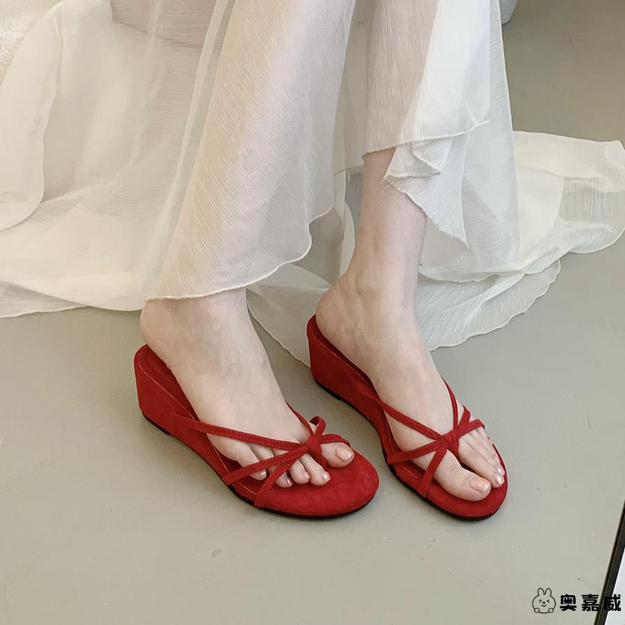 坡跟夹脚拖鞋女秋季外穿新款韩版女士凉拖仙