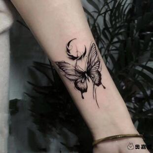 蝴蝶草本纹身贴防水女持久果汁素花蛇暗黑系贴纸遮盖疤痕刺青
