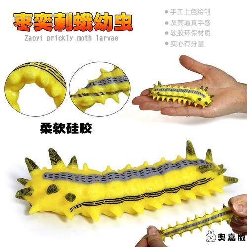硅胶仿真毛毛虫模型枣奕刺蛾幼虫玩具动物昆