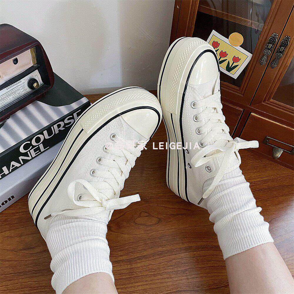 低帮休闲增高帆布鞋厚底红色女款春2026新款百搭低帮板鞋夏季板鞋