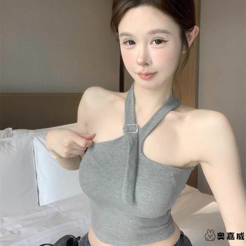 领带挂脖吊带背心女外穿秋泰式辣妹性感一字肩抹胸小上衣独特绝美