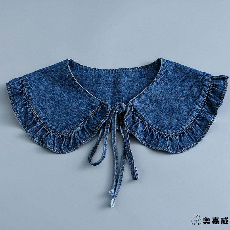 韩国气质优雅大翻领木耳边娃娃领假领子荷叶边系带披肩牛仔