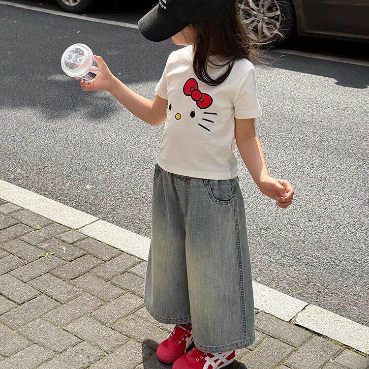 女童中腰宽松牛仔阔腿裤裤2026新款春夏季直筒洋气百搭女宝宝长裤