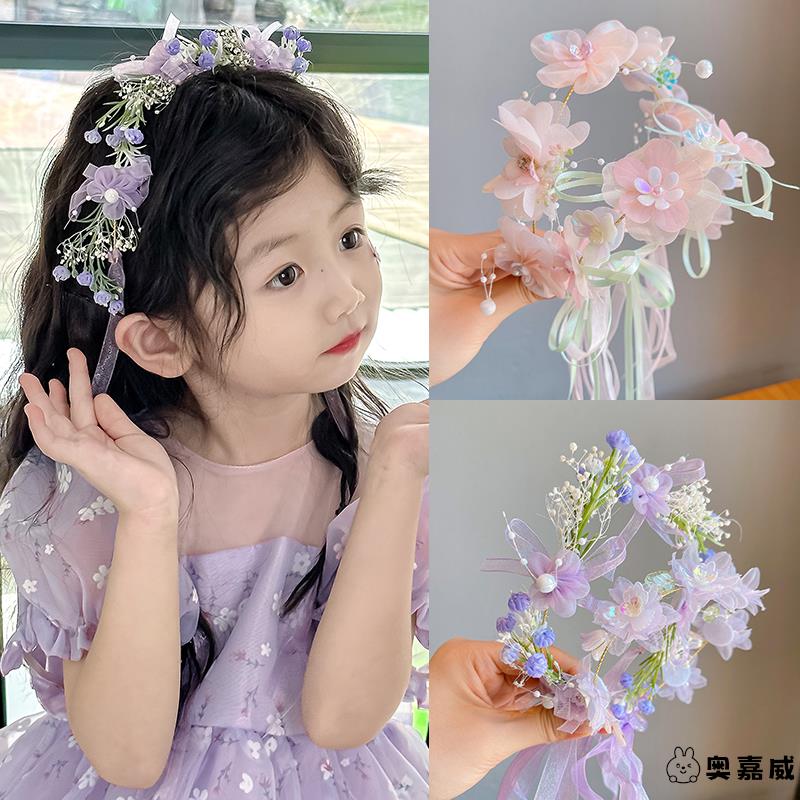 儿童公主花环头箍小女孩超仙美飘带编发发箍