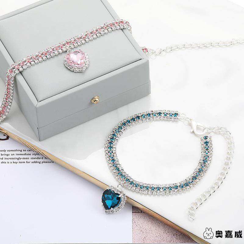 宠物用品 高品质猫狗项圈 爱心水晶猫咪项链粉蓝色钻狗狗水钻项链