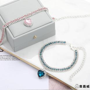宠物用品 爱心水晶猫咪项链粉蓝色钻狗狗水钻项链 高品质猫狗项圈