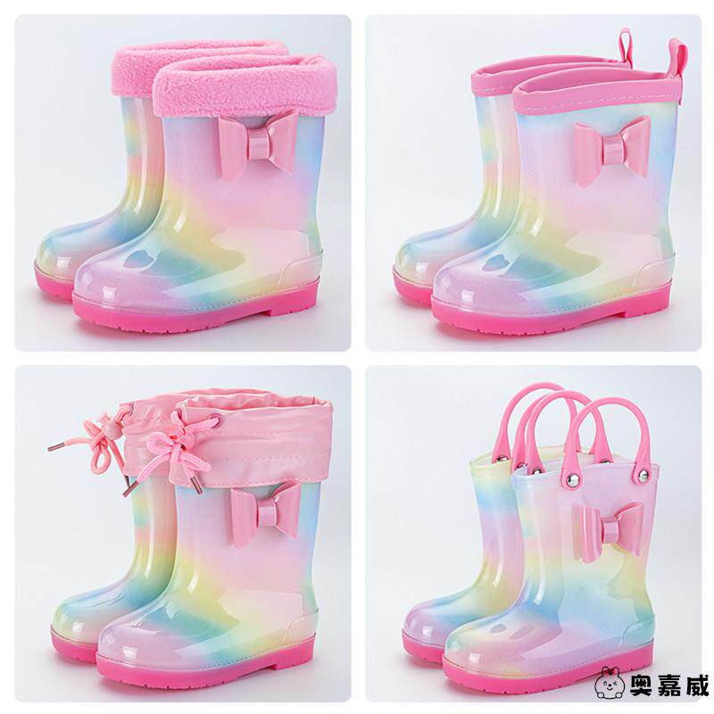 儿童雨鞋女款男女童幼儿园防滑小孩雨靴可爱公主宝宝彩虹加绒胶鞋