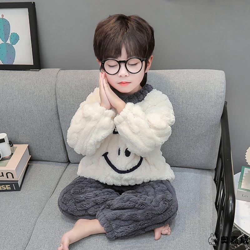 儿童加绒冬季睡衣男孩珊瑚绒冬款宝宝套装小