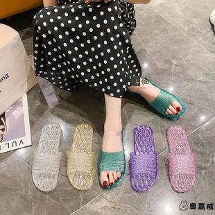 女室内家用耐脏夏季 浴室防滑卫生间洗澡专用水晶拖鞋 软底家居凉拖