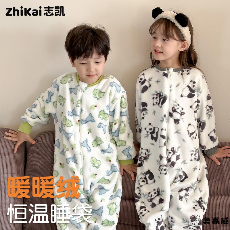 儿童珊瑚绒加绒保暖睡衣连体秋冬季男童女童