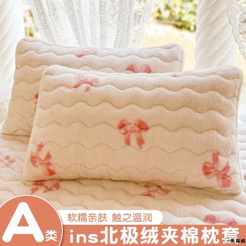 秋冬季加厚牛奶绒枕套家用卧室加绒夹棉枕头
