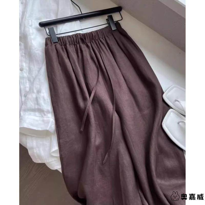 特大码300斤胖妹妹亚麻棕咖色休闲阔腿裤女秋季薄款宽松直筒裤子2