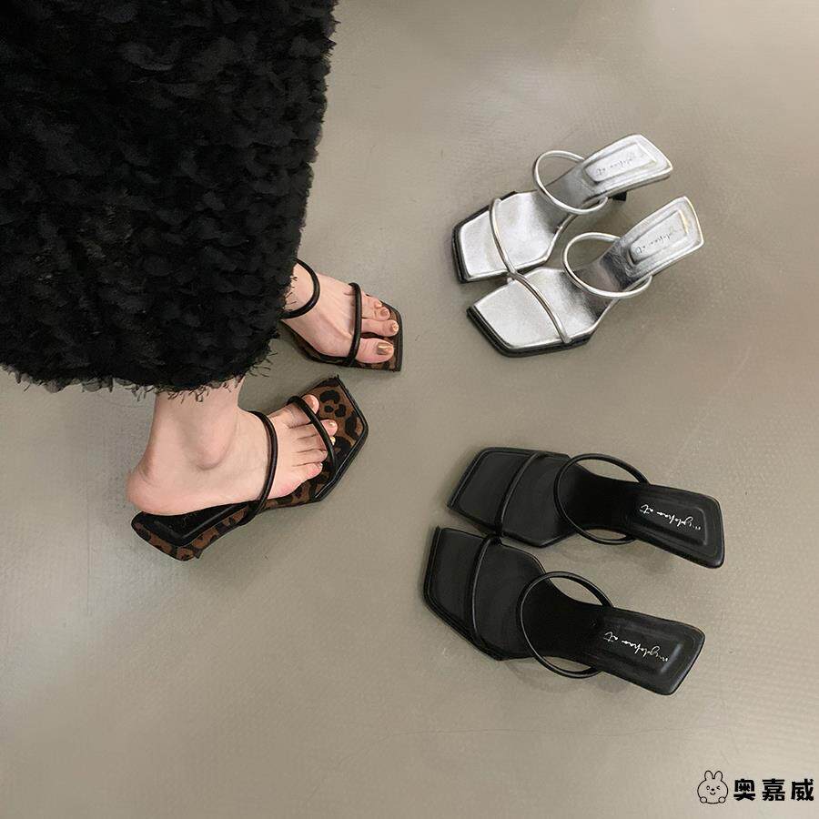 法式高跟一字拖鞋仙女鞋子时尚外穿2025新款秋季气质名媛凉拖凉鞋