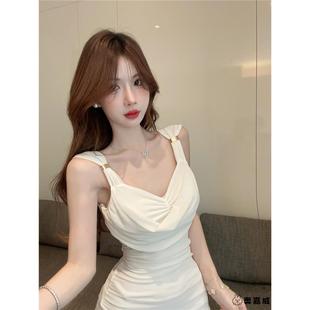 名媛荡领网纱吊带连衣裙女秋季御姐辣妹性感包臀裙高级感抹胸裙子