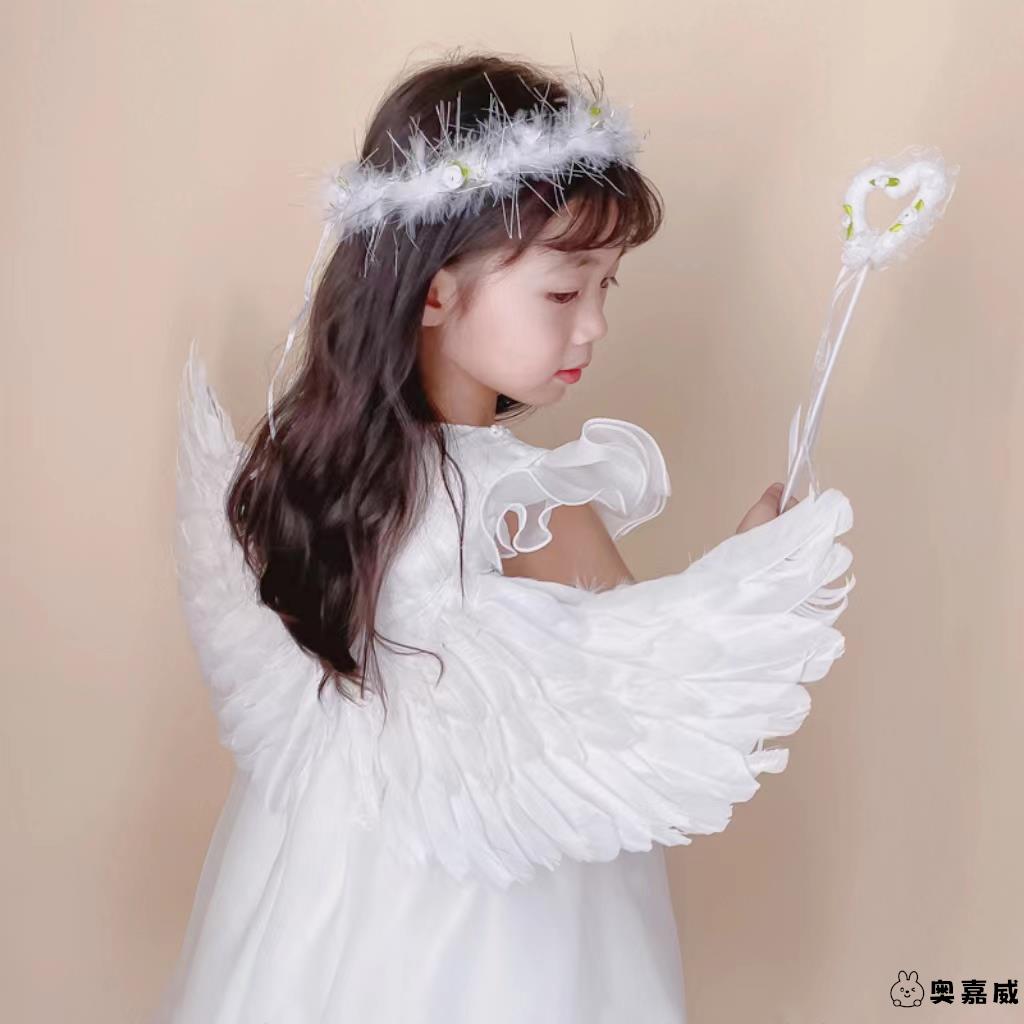 万圣节天使翅膀背饰精灵女童儿童cos白色羽毛仙女道具小配饰装饰