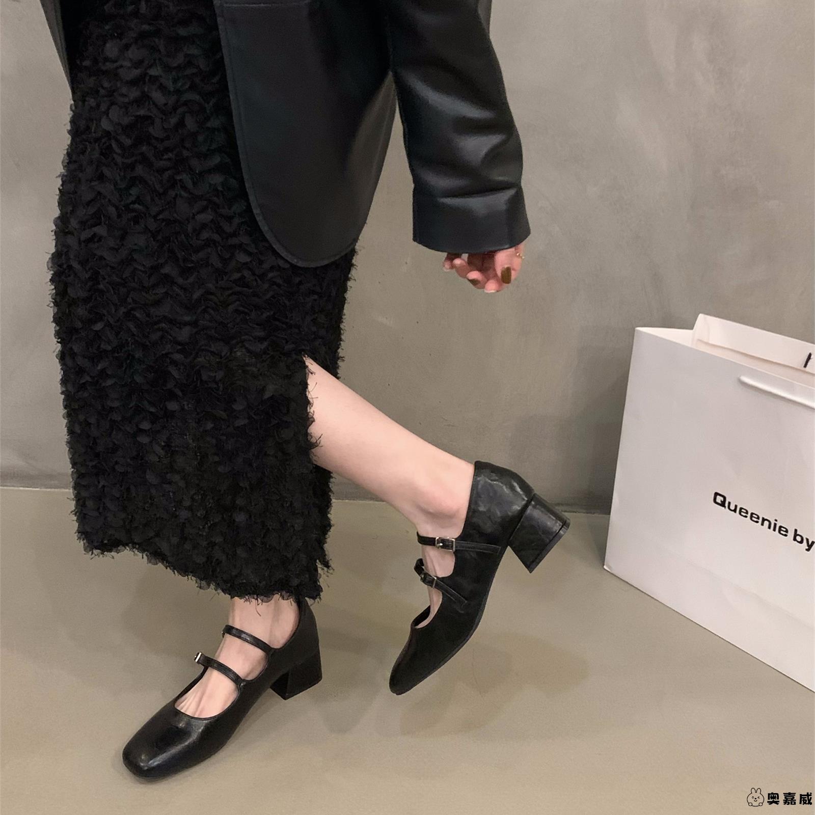 法式中高跟黑色单鞋女鞋子2025新款春秋冬季