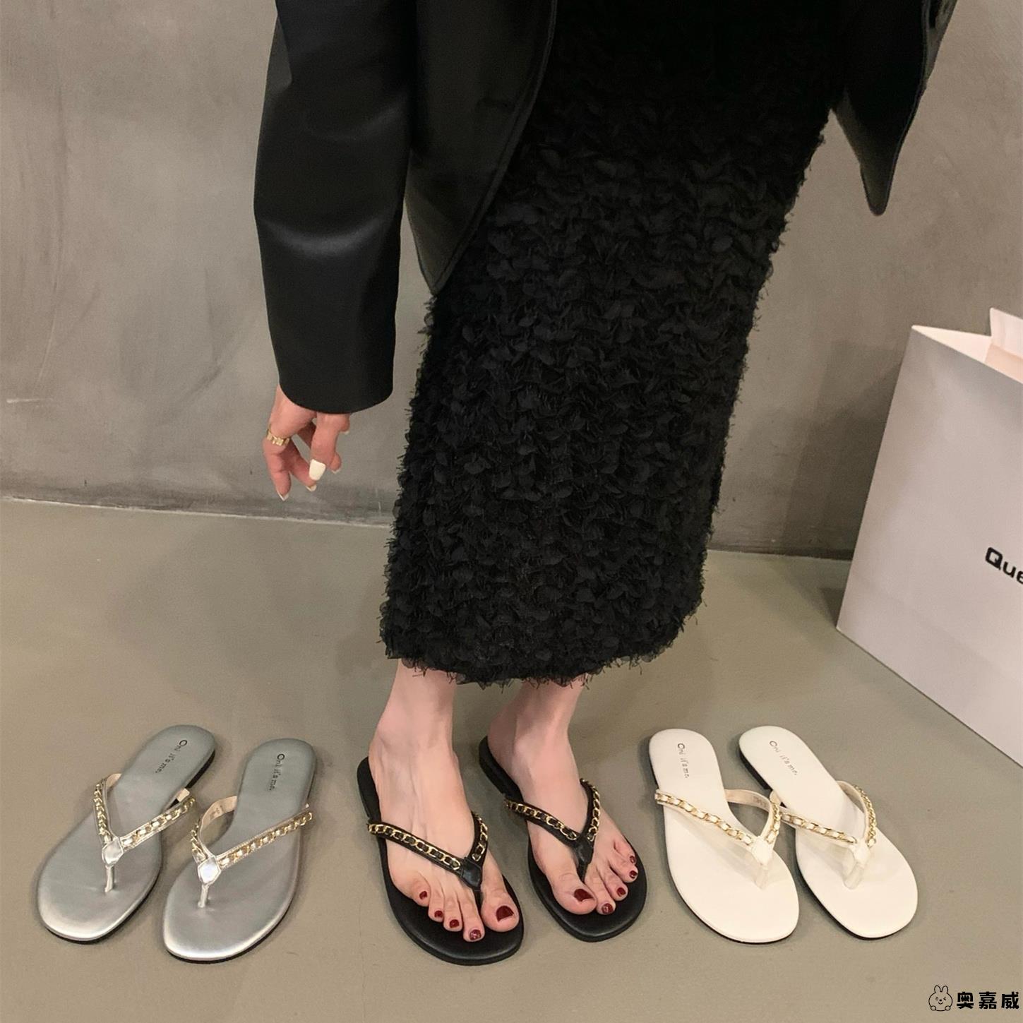 2025年平底简约沙滩人字水钻韩版