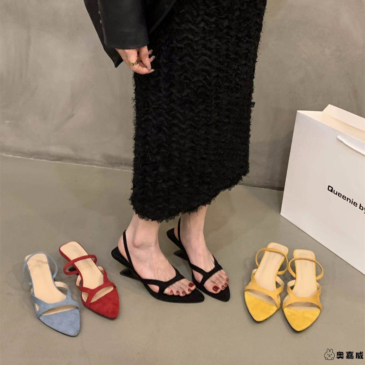 坡跟高跟红色一字拖鞋仙女鞋子外穿2025秋季配裙子法式小凉拖凉鞋