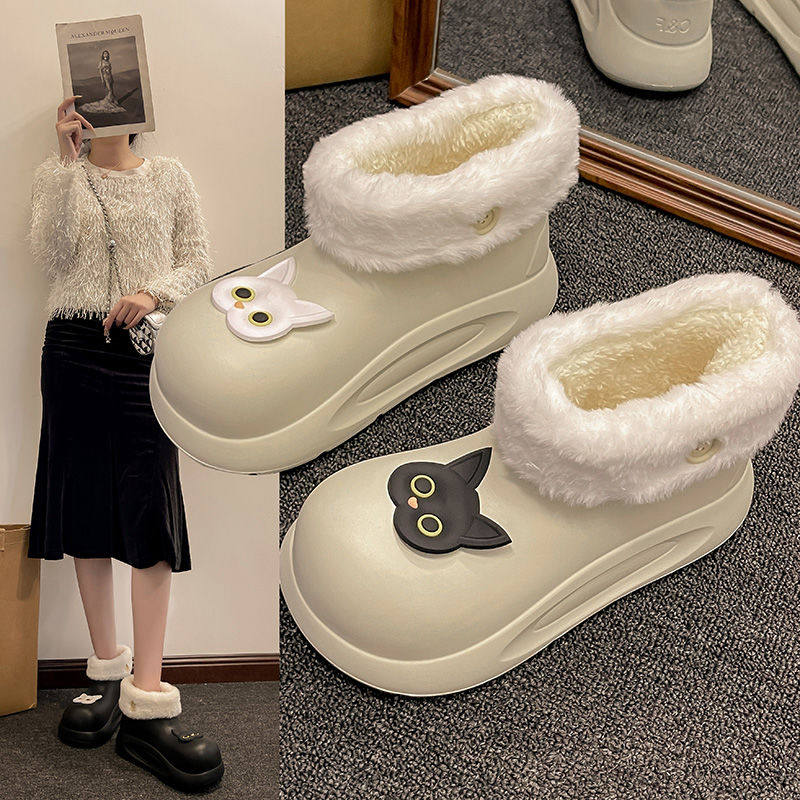 棉拖鞋女士冬季防水棉拖鞋女室内家居情侣加绒保暖雪地靴增高棉鞋