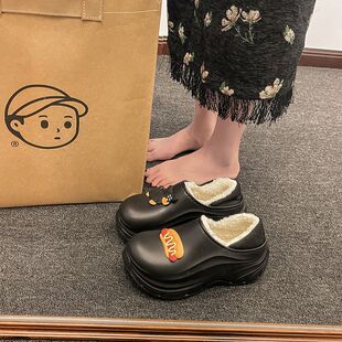 防水棉拖鞋女2024冬季防滑家居厚底加绒增高室内保暖包跟棉鞋男