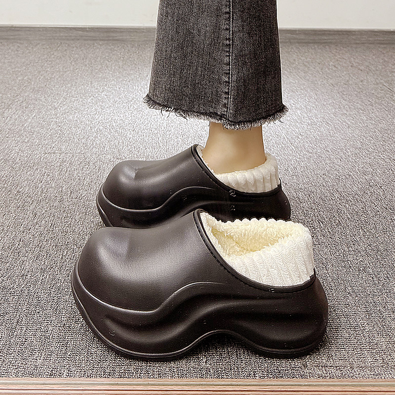 增高厚底棉拖鞋女款冬季新款外穿加绒保暖防水雪地靴防滑棉鞋包跟