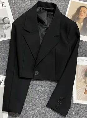 黑色西装外套女超短款春秋设计感小众宽松休闲百搭气质小西服上衣