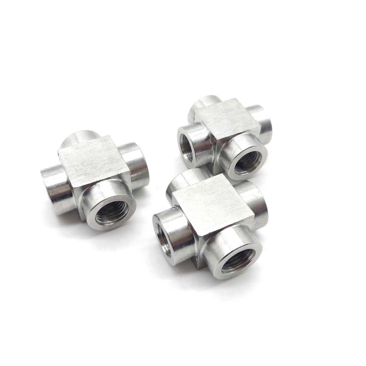 304不锈钢内丝四通2分方体高压加厚十字接头G1/4内螺纹数控件丝扣