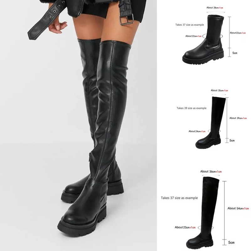 2025过膝长靴autumn pu leather flat boots for women 5cm shoes