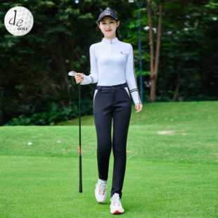 韩国高尔夫球服装女装2023秋冬新款速干GOLF衣服T恤长袖显瘦长裤