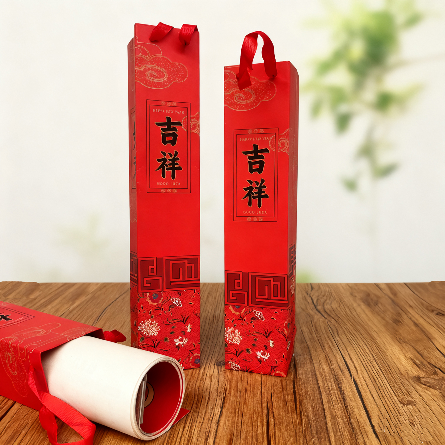 2026马年挂历新款手提袋精美烫金大红色挂历礼盒包装袋烫金工艺手提礼袋卷轴画礼品盒长方体手提日历礼品袋